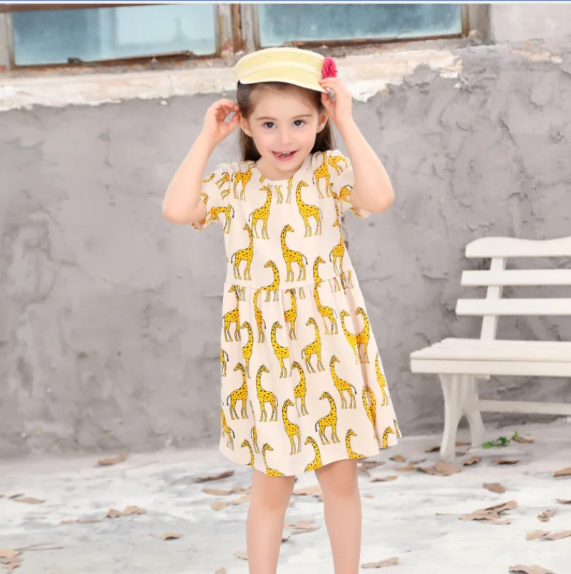 Giraffe Print Girl Dress Summer New 2017 Kids Clothes Casual Children's