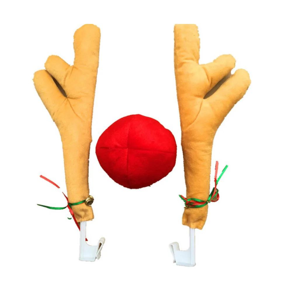 

2 Antlers + 1 Nose Cute Vehicle Nose Horn Costume Set Horn And Red Nose Christmas Car Decor Dropshiping