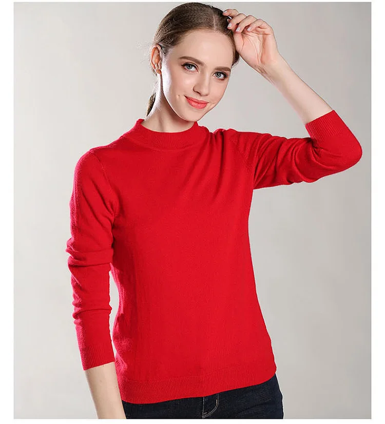 Новые цвета, женский кашемировый пуловер с высоким круглым вырезом, свитер, Однотонный свитер с высоким воротом, вязаный Топ, женский джемпер, 4 сезона