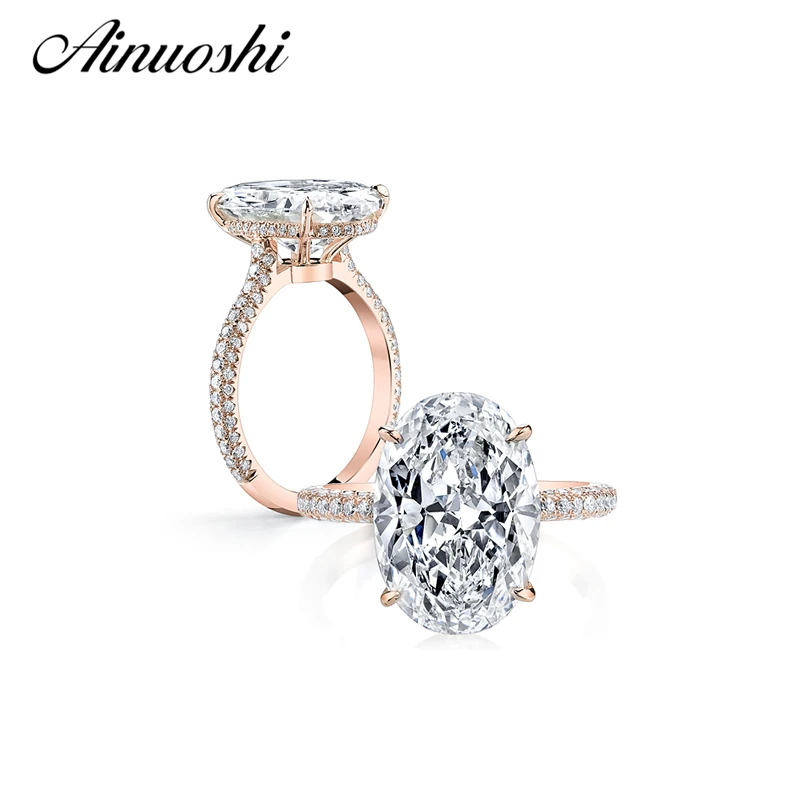 AINUOSHI Luxury 925 Sterling Silver Ring Rose Gold Color 5 Carat Big Oval Cut SONA Ring Women Wedding Engagement Anniversary