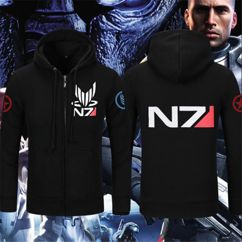 2017 NEW Mass Effect 3 N7 Paragon inspired man's gamer Zip Up Hoodie game team zipper hoody warm 