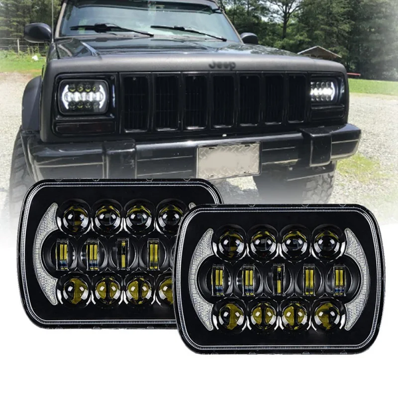 105W 5''x7' 6x7 inch Osram High Low Beam Led Headlights for Jeep Wrangler YJ Cherokee XJ H6054 H5054 H6054LL 69822 6052 6053 with Angel Eyes DRL (Black Pair) (1)