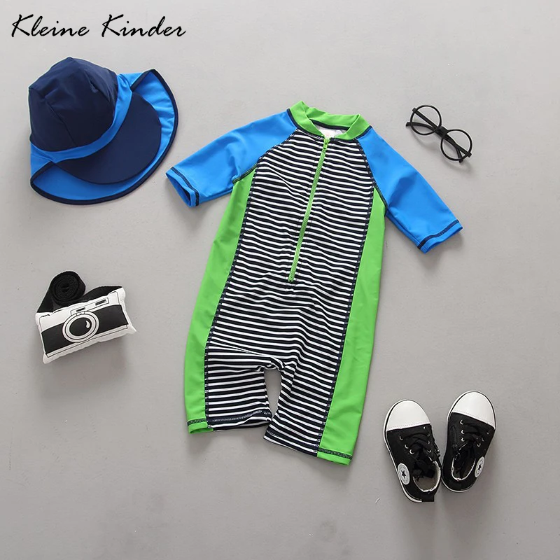 

kids swimwear for boys short sleeve striped patchwork 1 piece swimsuit with cap baby boy swimming suits infant baby bathing suit