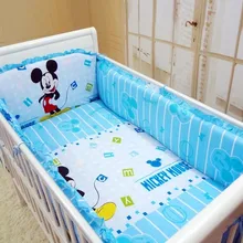 Промо-акция! 6 шт мультфильм вышитые детские набор постельных принадлежностей Детская кроватка набор(бамперы+ лист+ наволочка