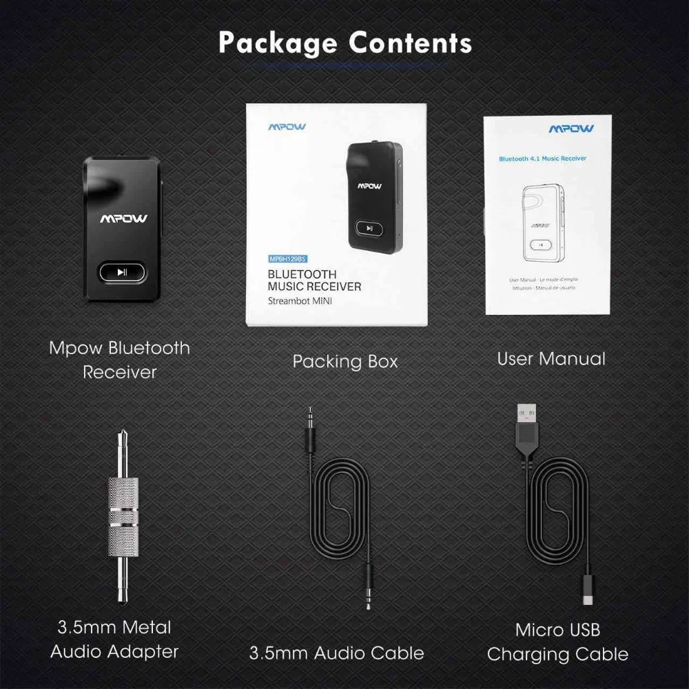 Адаптер Mpow Bluetooth 3 5 мм BH129 обновленный приемник для быстрой зарядки аудио стерео