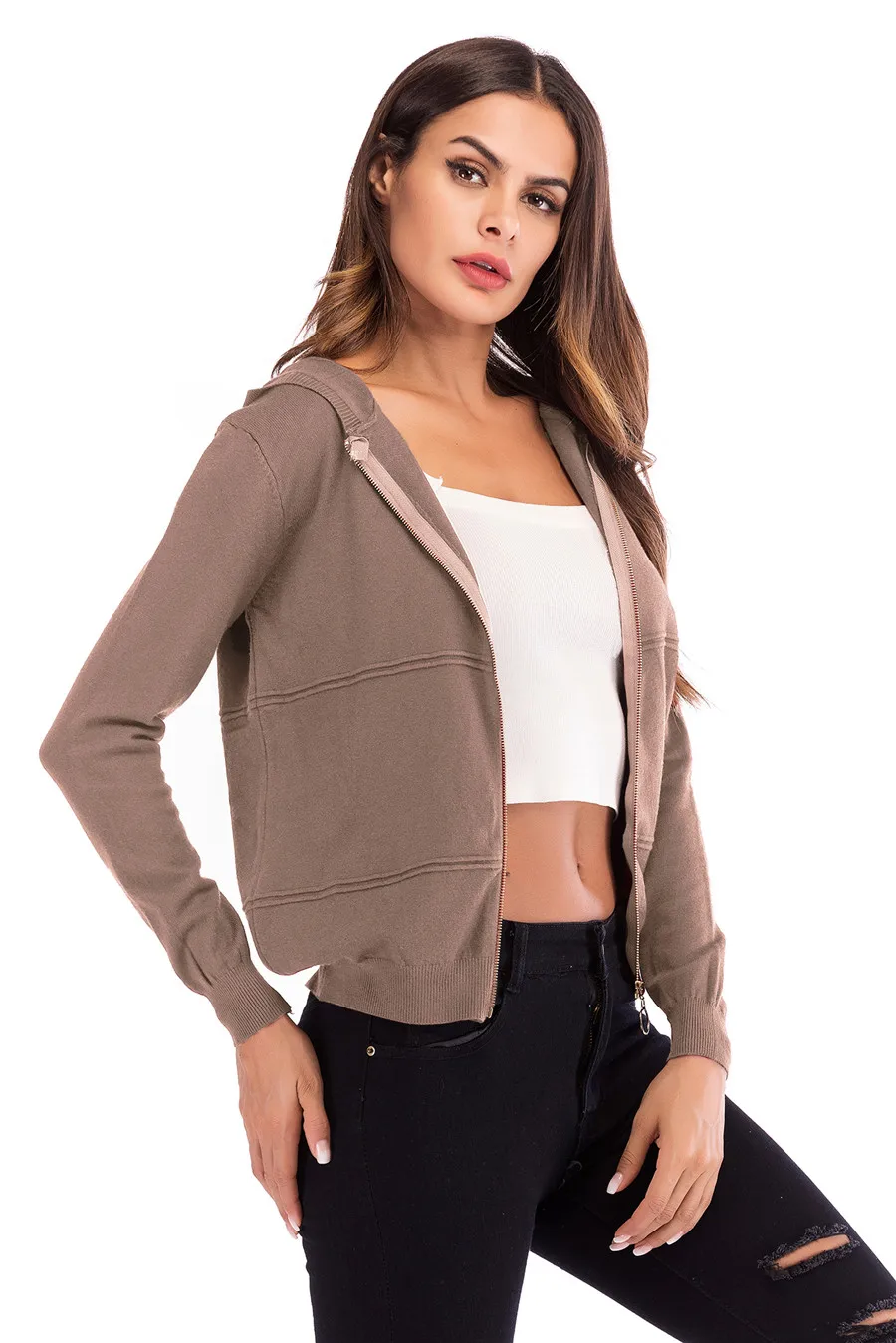Gladiolus 2018 Knitted Women Autumn Coat Long Sleeve Winter Red Slim Zipper Hooded Women Jacket Fashion Ladies Coats Outerwear (16)