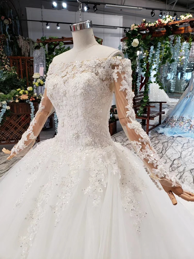 HTL434 boho wedding dress western style  boat neck lace up back ball gown bridal dress up gown 2019 vestido de noiva princesa (6)