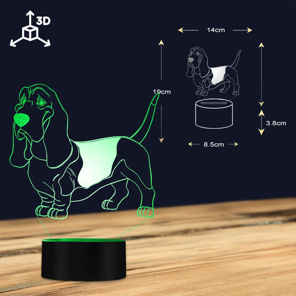 Basset Hound Mood светильник ing 3D Оптическая иллюзия светильник USB Современная Ночная лампа собака животное светящийся светодиодный светильник домашний декор Мопс настольная лампа