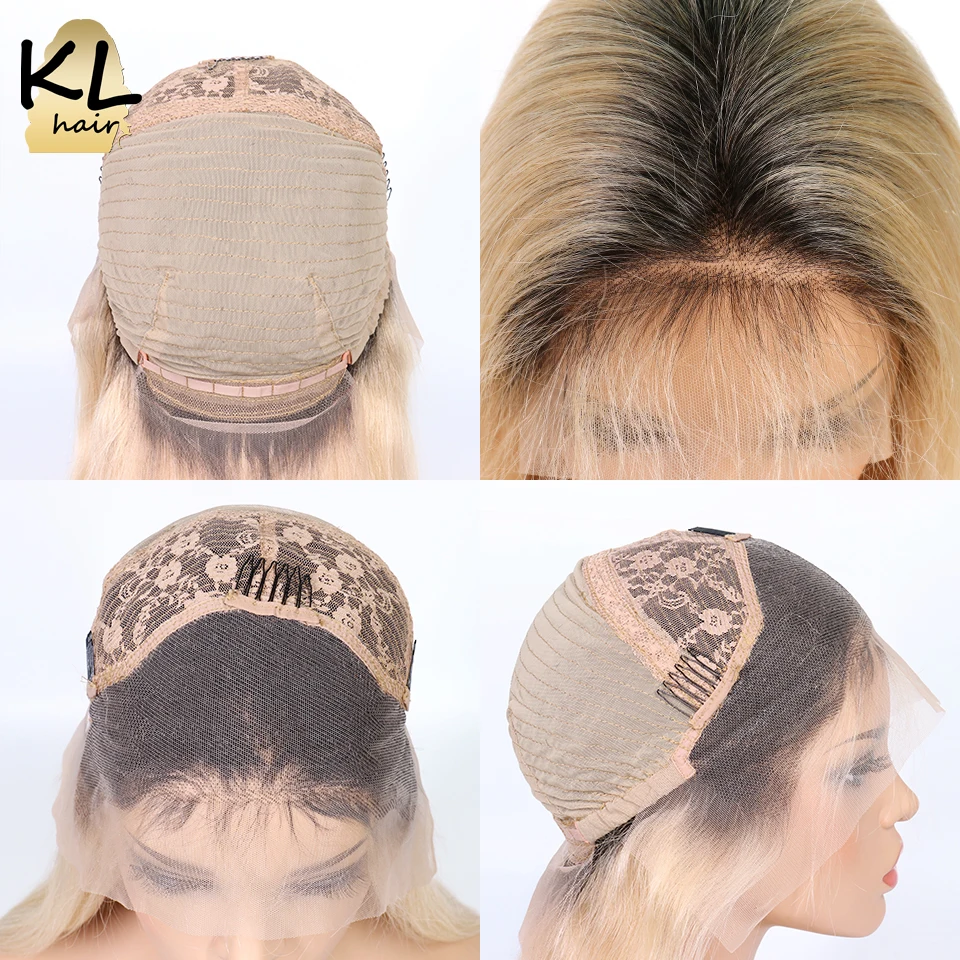 KL Hair кружевные передние человеческие волосы парики Омбре цвет 1b/613 прямые бразильские волосы remy блонд прозрачные кружевные парики с детскими волосами