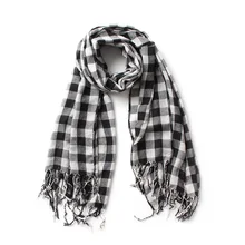 Черно-белые клетчатые кашемировые шарфы с кисточками, женский зимний толстый теплый хлопковый шарф, Дамская шаль, шарфы bufanda