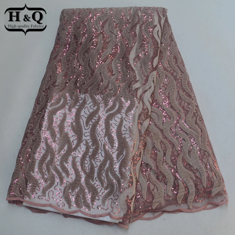 

High quality French net lace fabric Embroidery velvet lace fabric with Sequins African lace fabric 5 yards/pcs for Garment,Dress