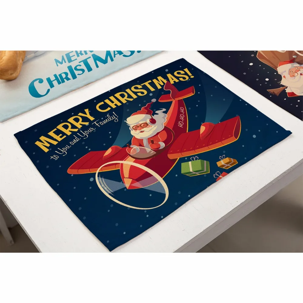 Miracille 2/4/6pieces Set Cotton Linen Placemats Merry Christmas Printed Home Decorative Table Mat Kitchen Accessory Coffee Mat
