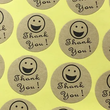 

2000PCS/Lot Kraft circular Printed above"Thank you"and Smiling face Sticker Labels Adhesive Stickers DIY For Box/gift/envelope