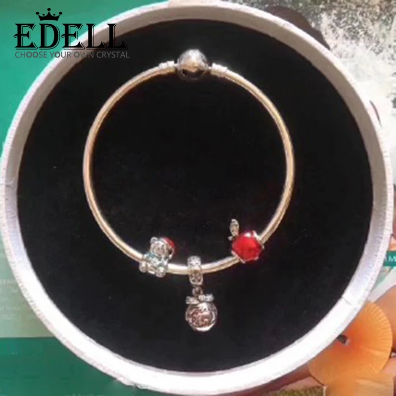 

EDELL 100% 925 Sterling Silver Christmas Doll Bear Apple Mystery Gift Bag Charm Bracelet Set Holiday Gift Original Jewelry