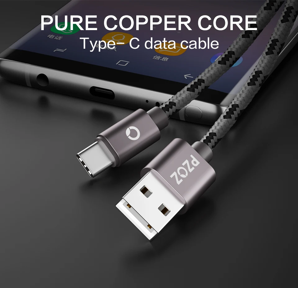 PZOZ Type-C кабель для Samsung S9 note 9 Huawei p10 p20 Pro pocophone f1 Xiaomi mi 8 mix 2s A1 A2 type-c Быстрая зарядка usb c