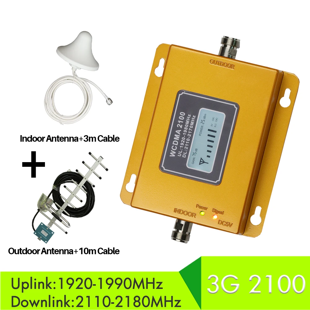 

Signal Boosters 3G Repeater 2100mhz Power 75db Gain with full set antenna for cell phone use amplifier solve signal of 3g voice