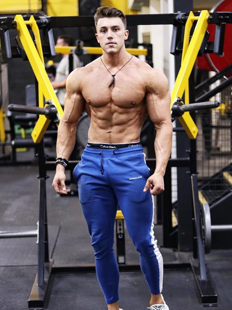 

2019 New Men Pants Alphalete Spliced Tight Trousers Casual Joggers Workout Brand Sweatpants Mens Gyms Fitness Bodybuilding