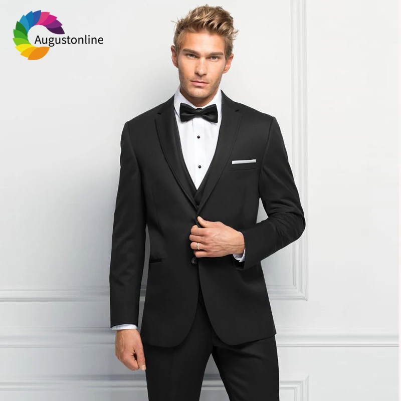 Black Men Suits for Wedding Business Prom Wear 3 Pieces (Jacket+Pants+Vest) Slim Fit Groom Tuxedos Best Man Blazer