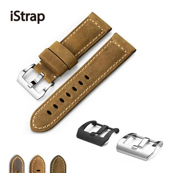 

iStrap Unique 22mm 24mm 26mm Watch Strap Genuine Calf Leather Bracelet Watch Bands Assolutamente Brown Watchband for Pane rai