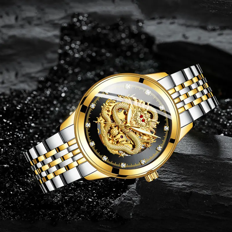 Tevise роскошные часы с драконом, Мужские автоматические механические часы, мужские водонепроницаемые часы со стальным ремешком, мужские подарки, relogio masculino