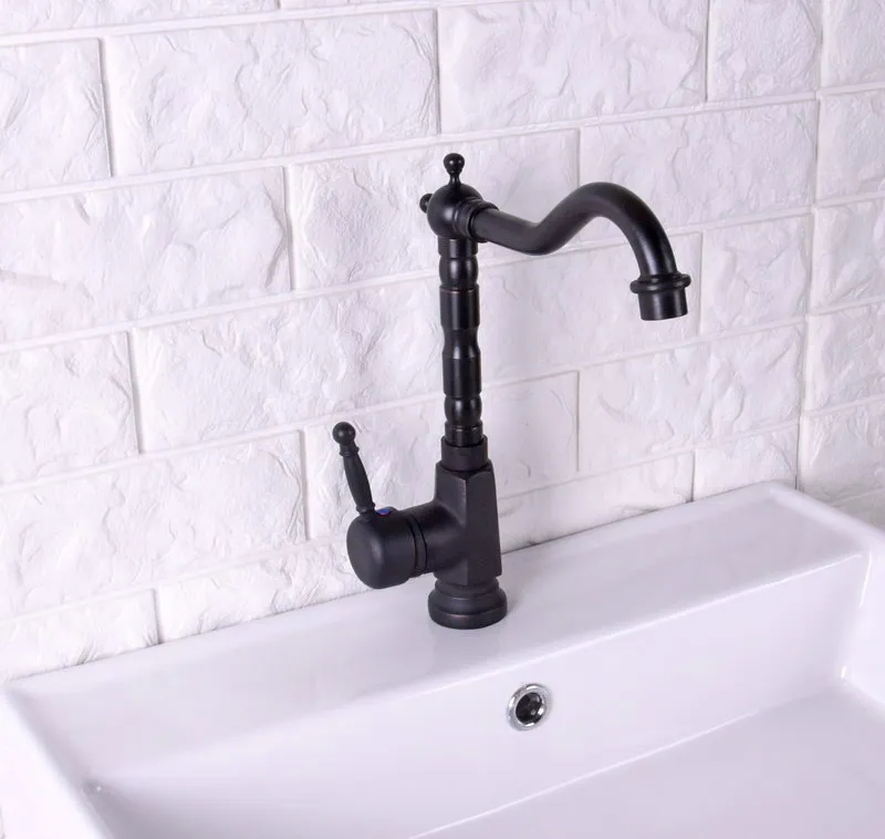 Black Oil Rubbed Brass Single Lever Handle Swivel Spout Bathroom Basin Kitchen Sink Faucet Cold & Hot Mixer Tap asf123