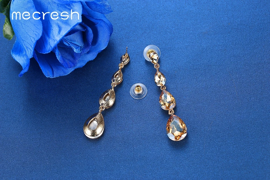 Mecresh простой серебристый цвет кристалл свадебные длинные висячие серьги Стразы каплевидные корейские Висячие серьги для женщин EH1118