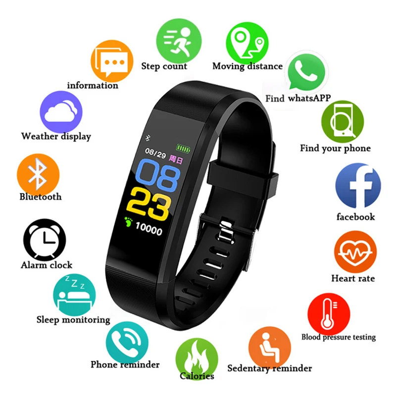 

New Smart Sports Bracelet 115plus Men's Fitness Watch Heart Rate Blood Oxygen Monitoring Genuine Original Watch Pedometer +Box