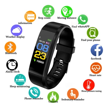 

New Smart Sports Bracelet 115plus Men's Fitness Watch Heart Rate Blood Oxygen Monitoring Genuine Original Watch Pedometer +Box