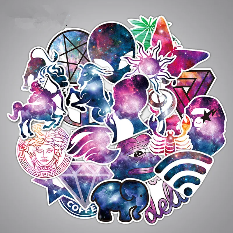 36pcs Cool Starry Sky Personality Waterproof Stickers PVC For Laptop Phone Skateboard Luggage Decorate Sticker Wall Paper Toy