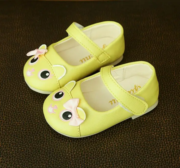 Новинка года; детская кожаная обувь; весенняя обувь для девочек; милые повседневные кроссовки принцессы с бантом для маленьких девочек с героями мультфильмов; размеры 21-25 - Цвет: Цвет: желтый