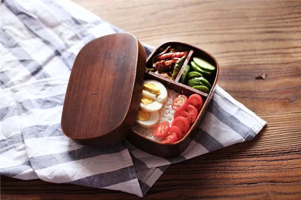 Натуральное дерево ланч-боксов японский овальные bento box ручной работы деревянные фрукты суши портативный контейнер для еды студентов