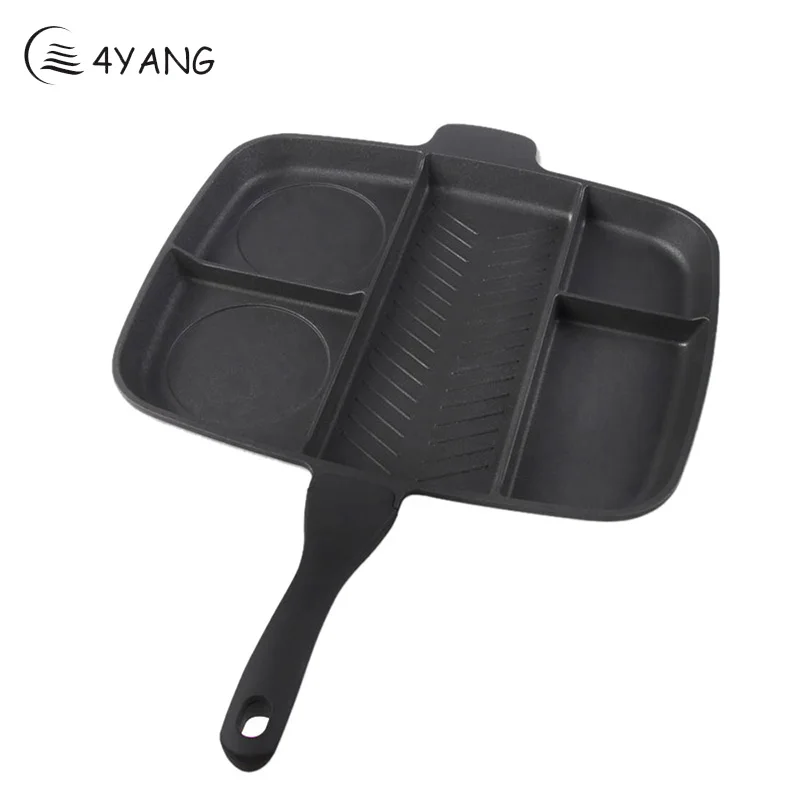 

4YANG New Frying Pan Flat 5-in-1 Multifunction Divided Frying Grill Pan Breakfast Non-stick Eggs Sausage Steak Pots for Cooker