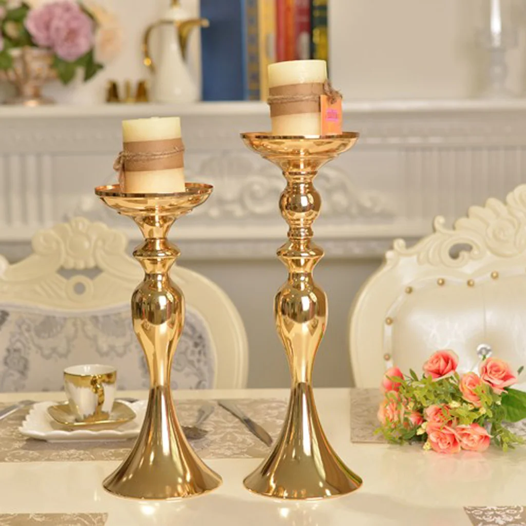 1 Piece Colored Candle Holders Metal Candlestick Flower Vase Table Centerpiece Event Flower Rack Road Lead Wedding Decoration 