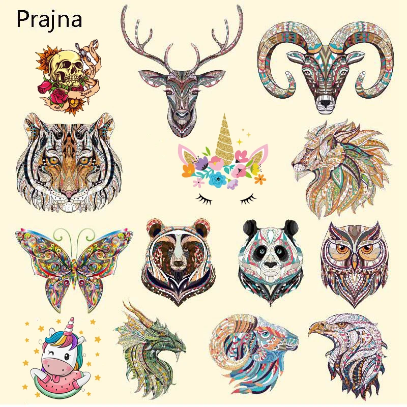 

Prajna Hippie Animals Tiger Unicorn Panda Iron On Transfers Ion On Patches Sweater T-shirt Heat Transfer Patch For Clothing