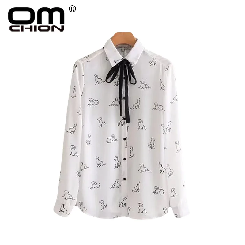 Meilleur OMCHION Blusas Mujer De Moda 2018 Manches longues Femmes Tops Et Blouses Arc Chien Imprimé Chemise Blanche Décontractée Tops D été LS293