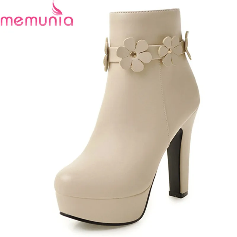 

MEMUNIA 2020 new arrival ladies boots round toe 11.5cm extrem high heels boots with flower women's sexy platform ankle boots