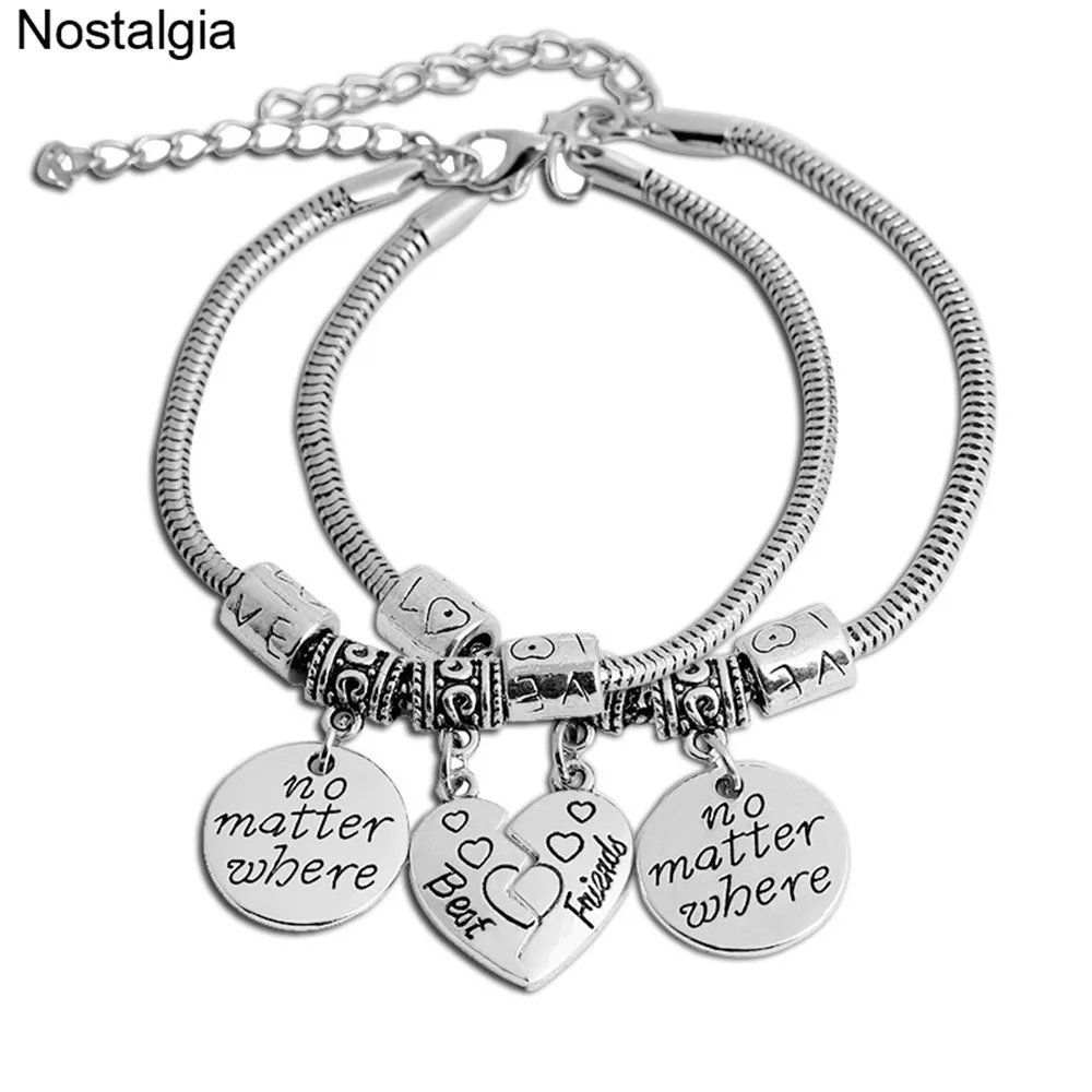 Nostalgia One Pair Broken Heart Charms No Matter Where Best Friends