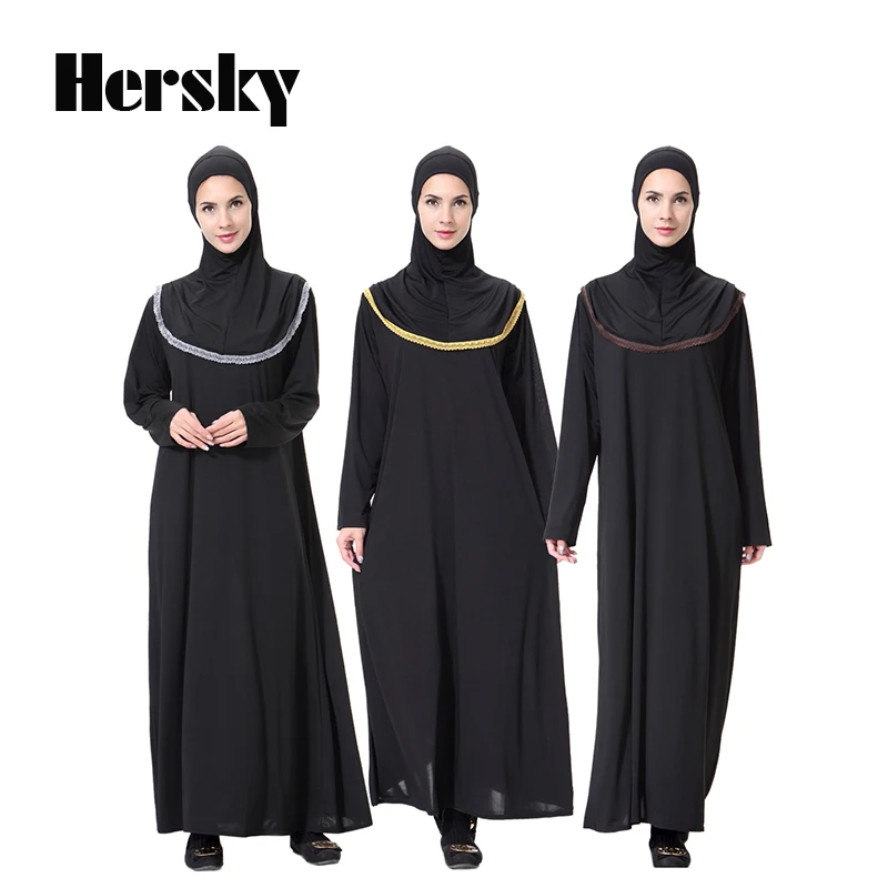 

2019 Arab Turkish Muslim Women Long Sleeve Hooded Dress jilbabs and Abayas Robe Musulmane Islamic Lady Moslim hijab Clothing