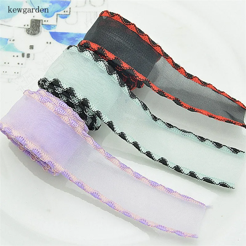 

Kewgarden 25mm 1" Lace Side Snow Voile Ribbon Handmade Tape DIY Brooch Hair Bow Accessories Gauze Satin Packing Webbing 10 Yard