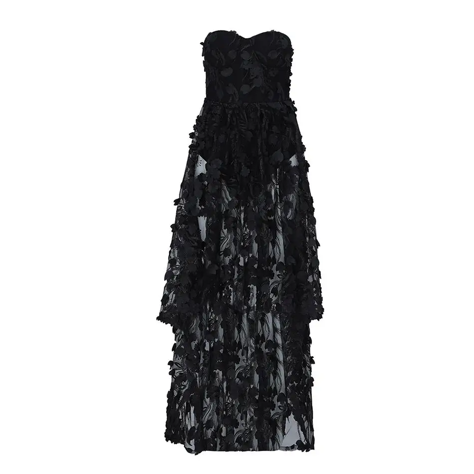 Новейшее вечернее Бандажное платье знаменитостей женское черное без рукавов без бретелек сексуальное Клубное кружевное платье с аппликацией женское платье Vestidos