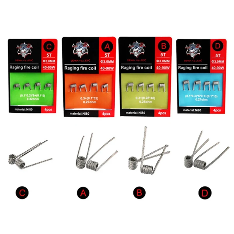 

4pcs/set Demon Killer Raging Fire Coil Ni80 Prebuilt Coil For RDA RBA Atomizer Fit 40-90W Box Mod Electronic Cigarette Accessory