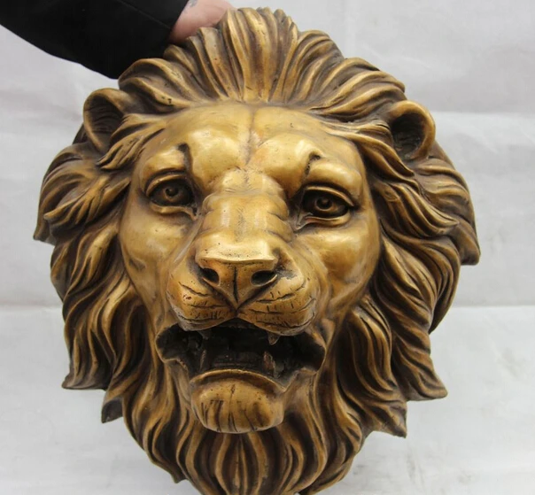 

Collectible bronze lion statue S1092 China Bronze Copper Carved Animal Lucky Ferocious Foo Dog Lion King Head Statue (B0413)