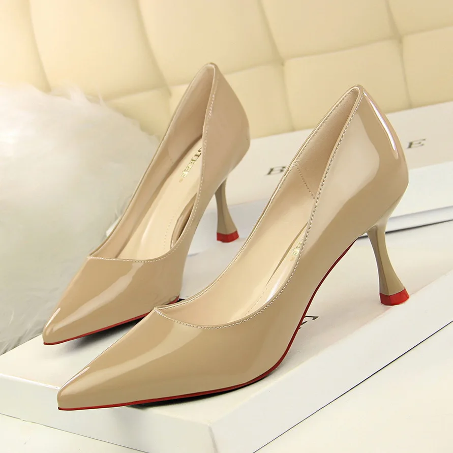 high heels pumps women shoes black basic pumps fashion high-heeled shoes OL occupation Asakuchi pointed sexy patent leather