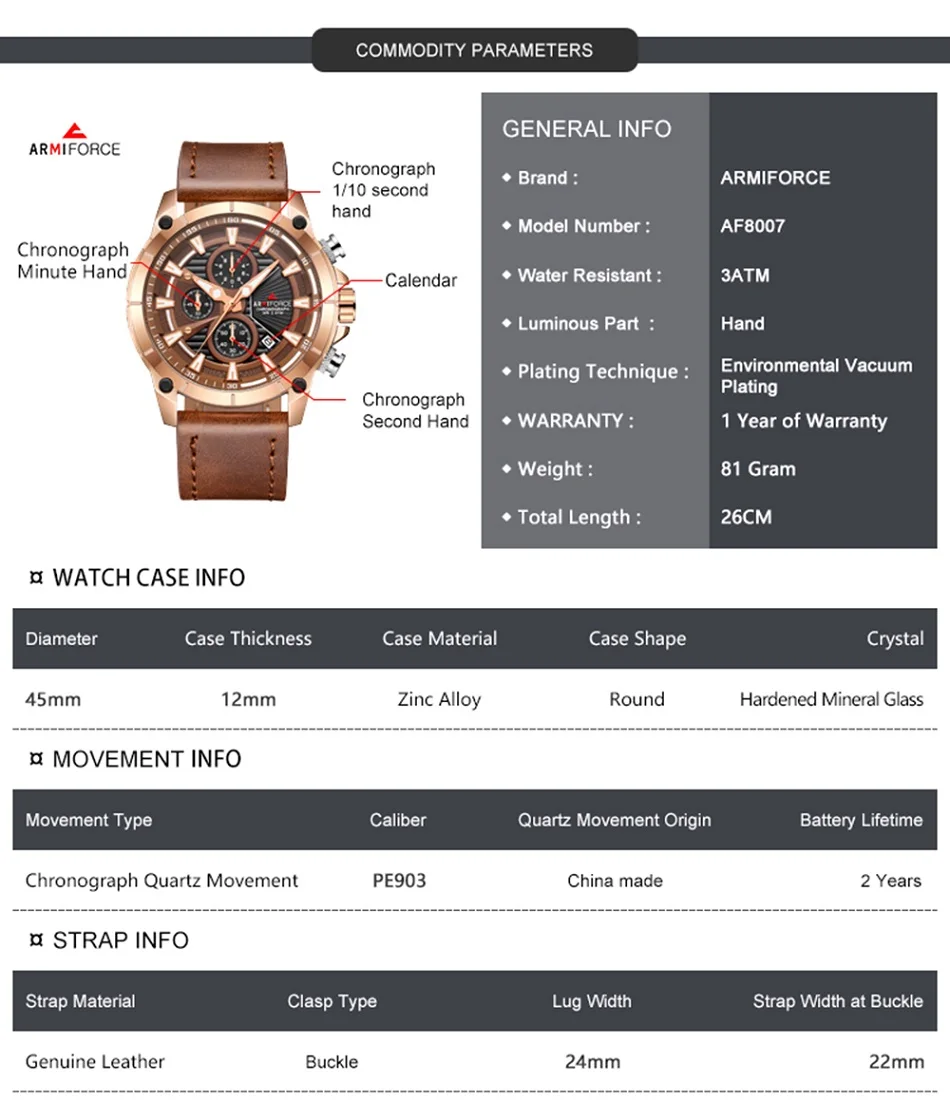 Reloj Hombre ARMIFORCE мужские часы Топ бренд класса люкс Relogio Masculino военные кожаные часы с хронографом кварцевые наручные часы