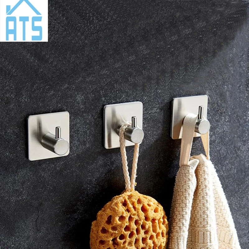 

Adhesive Sticker Adhesive Stainless Steel Hooks Wall Door Clothes Hat Hanger Robe Kitchen Bathroom Rustproof Towel Hooks 3m