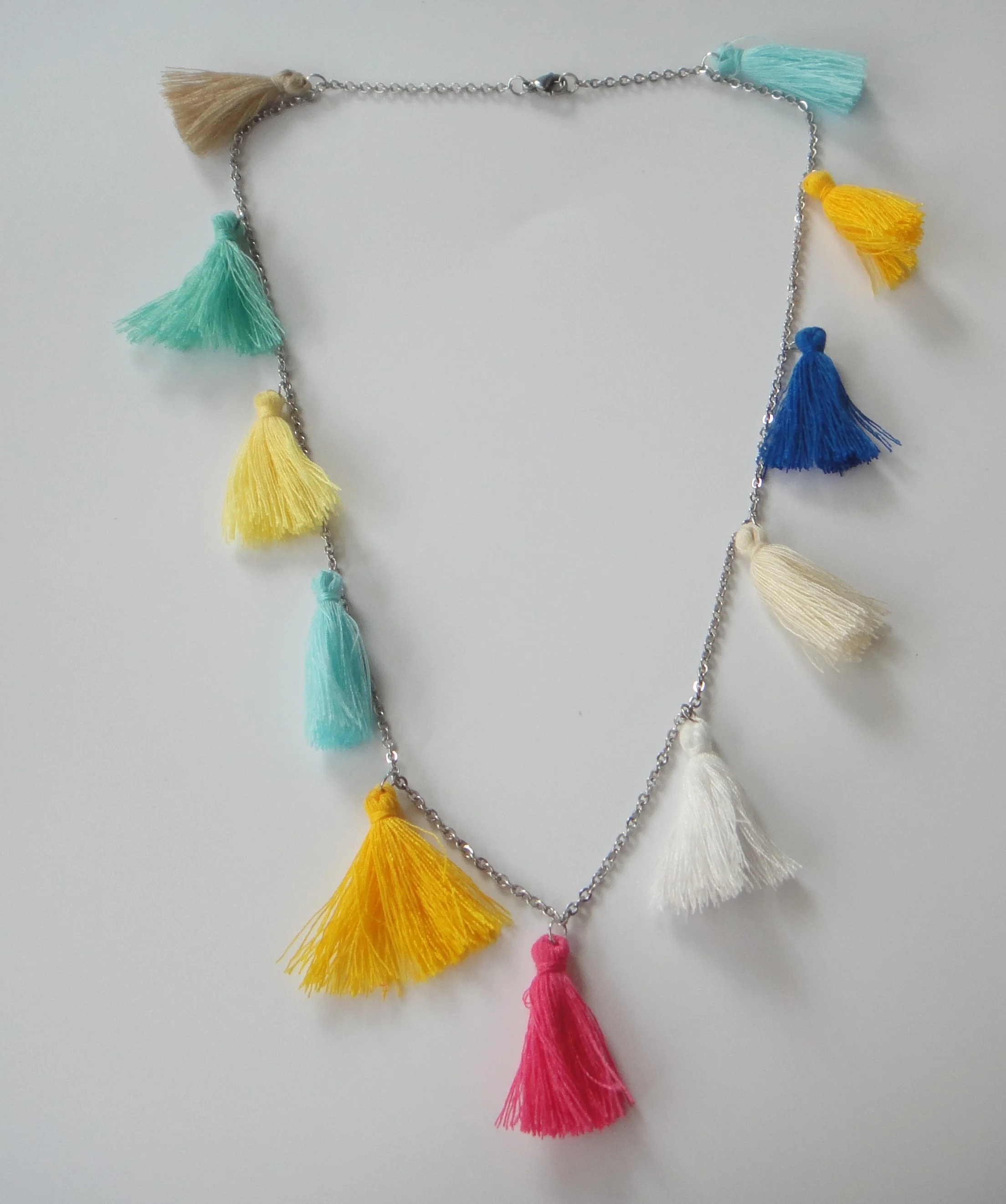 

Multi Colored Tassel Necklace Stainless Steel Chain Bohemian Necklace