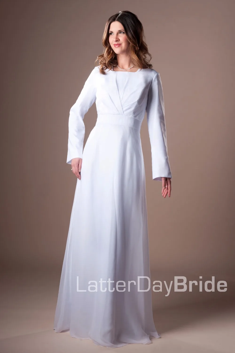 Temple Modest Wedding Dresses with Long Sleeves Floor ...