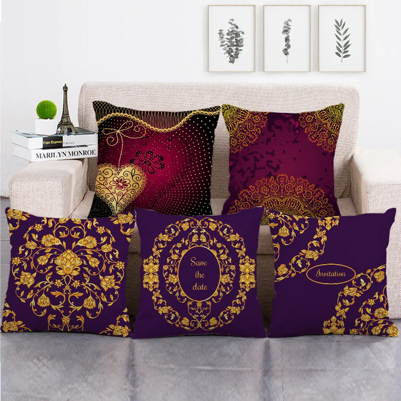 

45 см * 45 см золотистый и темно-красный фон дизайнерские льняные/хлопчатобумажные наволочки для диванной подушки наволочка домашний декор подушка