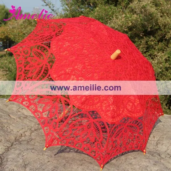 Новые стили красные зонтик кружева баттенбурга, Свадебные зонтик