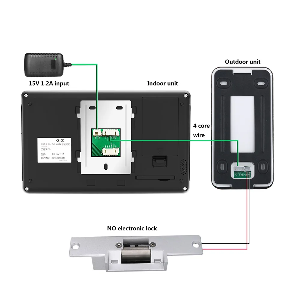 7 inch 2 Monitors 1 Camera Wired Wifi Video Door Phone Rainproof Doorbell Intercom Entry System with Electric Strike Lock